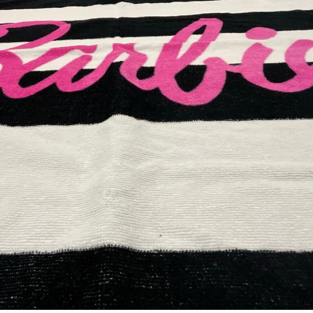 BARBIE Cotton Bath/Pool/Beach Towel 2023 Mattel Black White Strip Pink Barbie - Picture 6 of 8